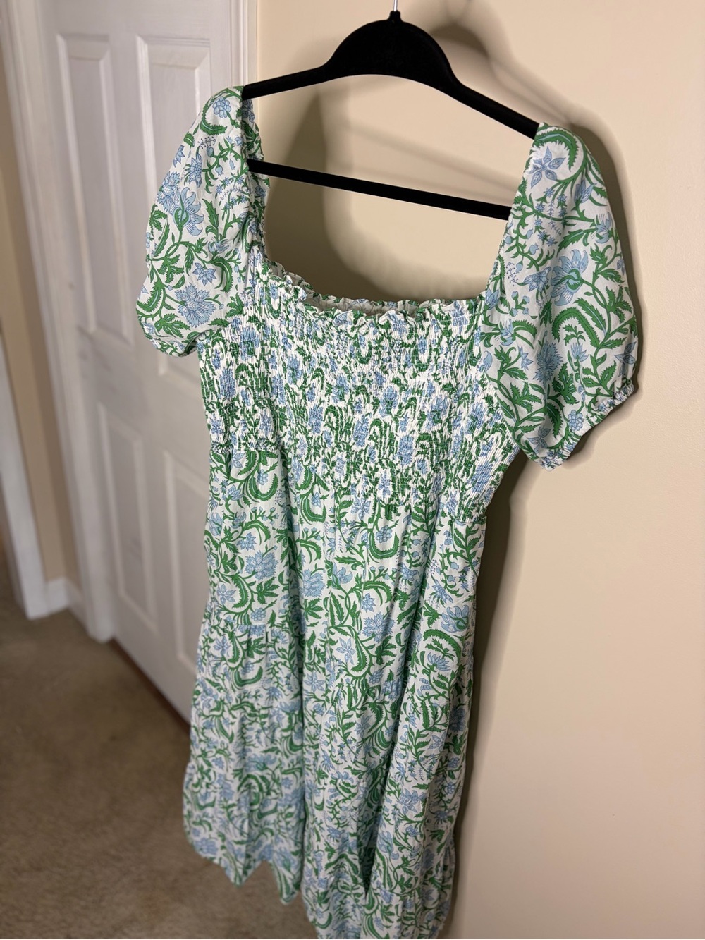 Philosophy Floral Smocked Maxi Dress in Green & Light Blue #1379